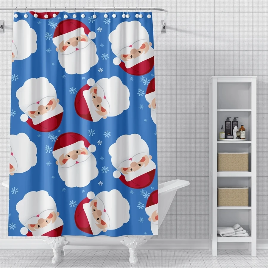 Christmas Cartoon Santa Claus Printed Shower Curtain Dry Wet Separation Bathroom Partition Curtain Waterproof Shower Curtain