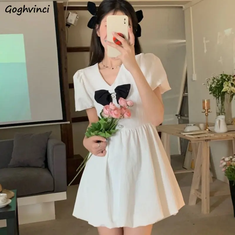 

Dresses Women Prevalent Vintage Temperament Casual Puff Sleeve Summer Korean Style Empire Mature Female Graceful A-line Gentle