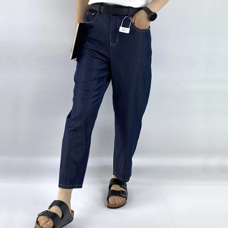 

Летние повседневные тонкие джинсовые шаровары из лиоцелла, большие размеры, женские джинсы премиум-класса с асимметричным дизайном и открытием ног, стиль до щиколотки 109