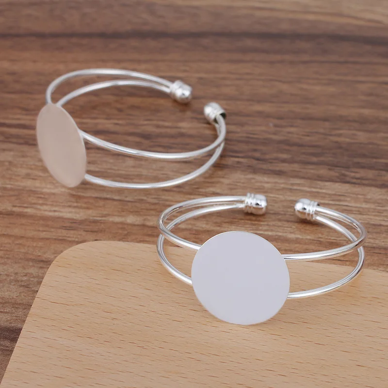 BASEHOME Bracelet Settings Cabochon Blank Base Trays Bezel for 25/30mm Cabochon Cameo DIY Bracelet Handmade