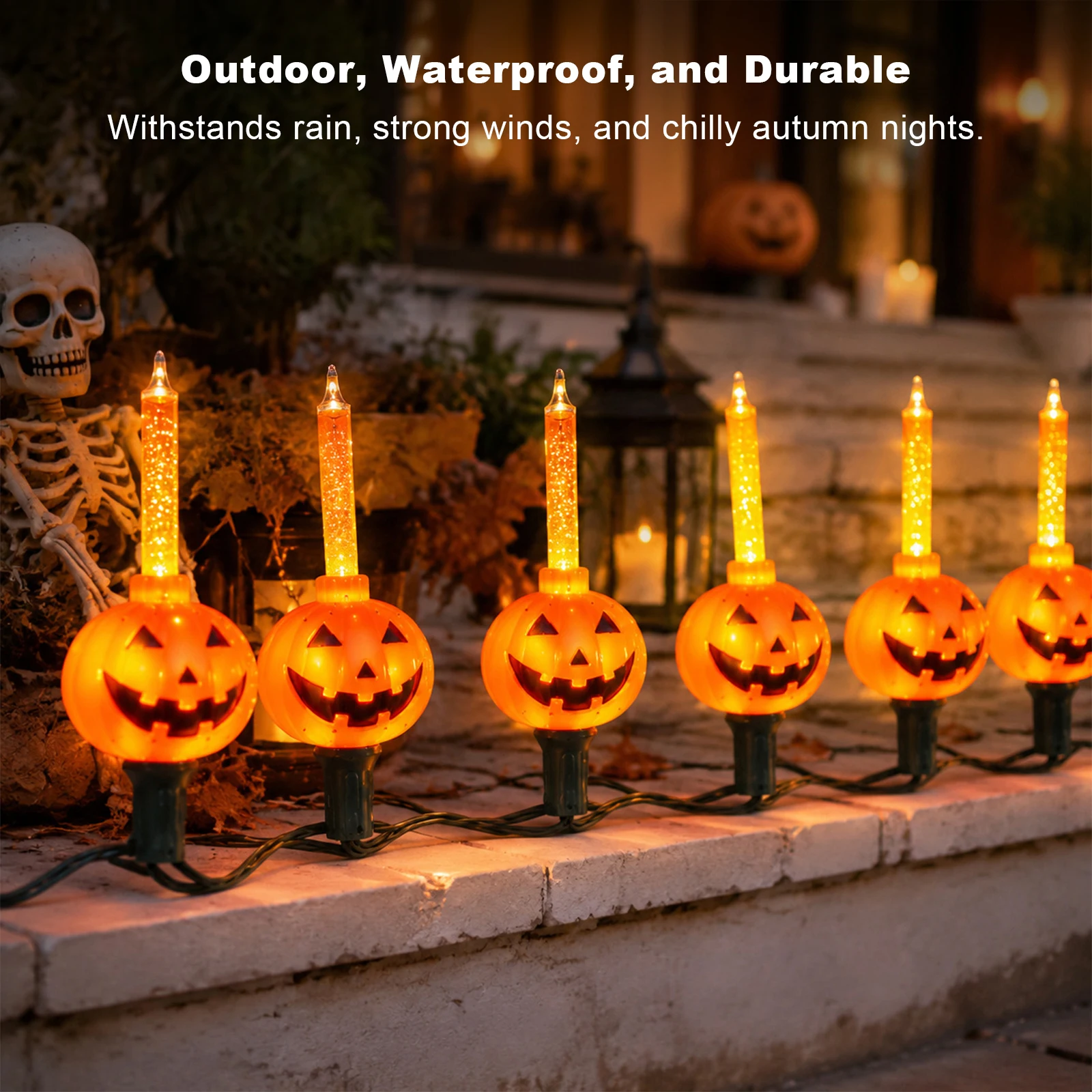 6Pcs/Set US 120V Halloween Pumpkin Bubble String Lights IP44 Waterproof Creative Pumpkin String Light for Bedroom/Porch/House
