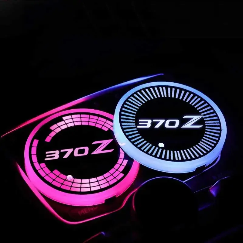 Car Intelligent Water Coaster Drinks Holders for Nissan 370Z Logo 7 Colorful LED Cup Mat Pad USB Charging Light Accessories