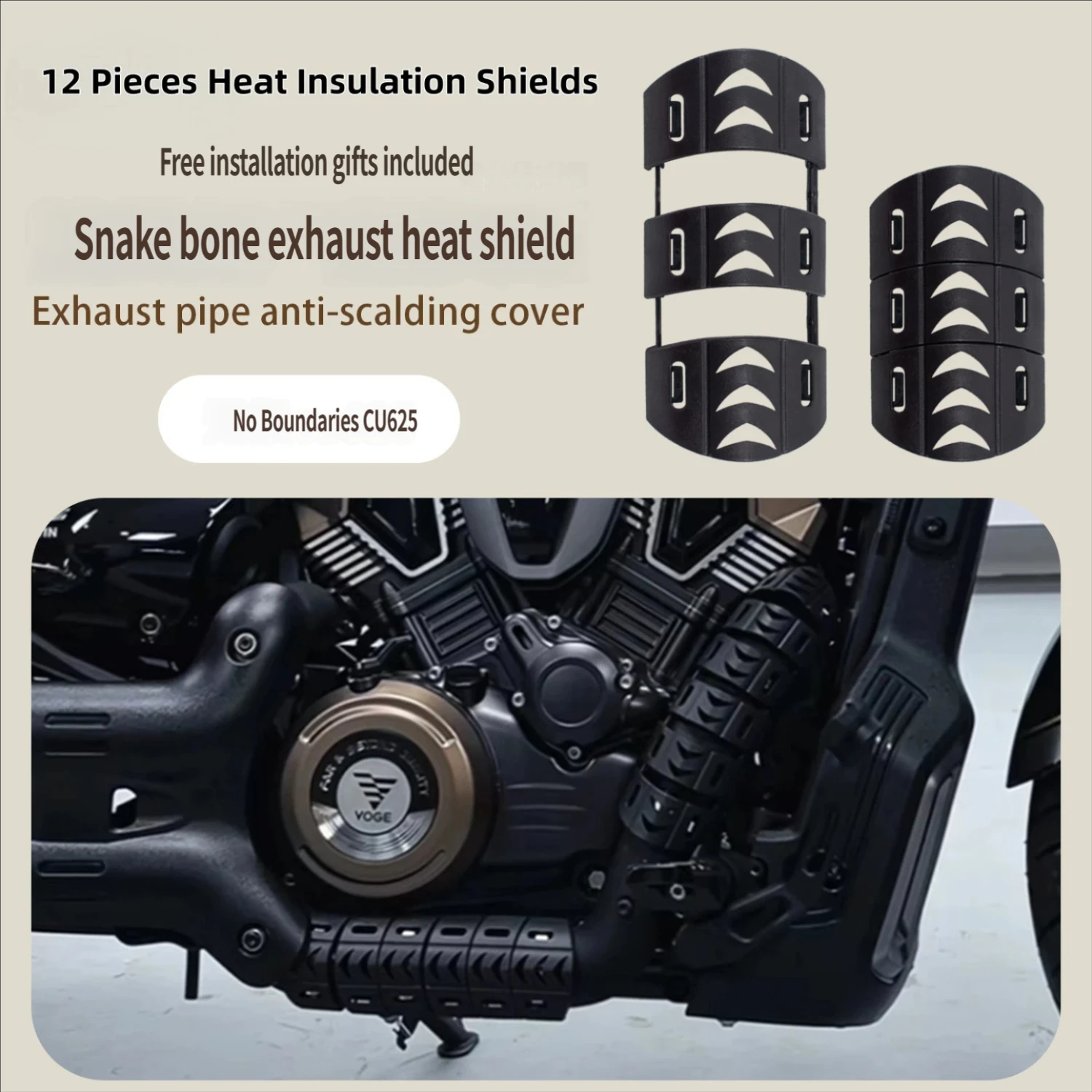 For VOGE CU625 Metal Snake Bone Shaped Exhaust Pipe Heat Resistant Anti Scald Protective Cover Mod Accessories