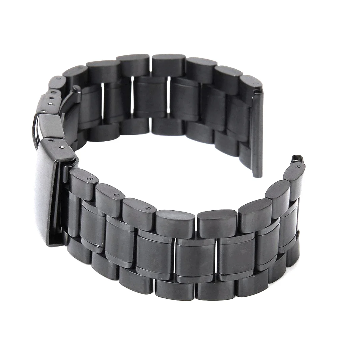 

2Pcs Stainless Steel Watch Strap Black 24Mm Solid Links Foldover Clasp Straight End Replacement Band 175Mm Long