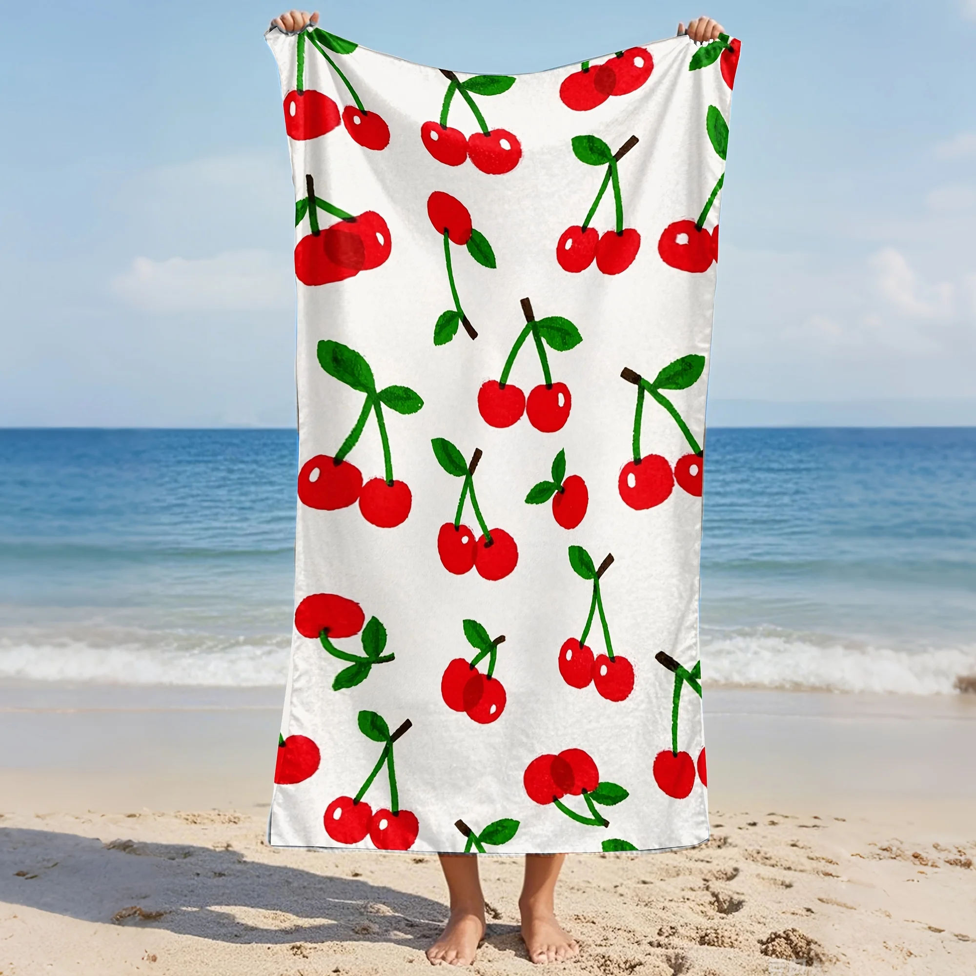 

Пляжное полотенце с красным вишневым узором, 2D плоский принт, милый декор, пляжное полотенце для бассейна, уличное полотенце, очаровательное, функциональное, веселая, яркая, фруктовая, тема