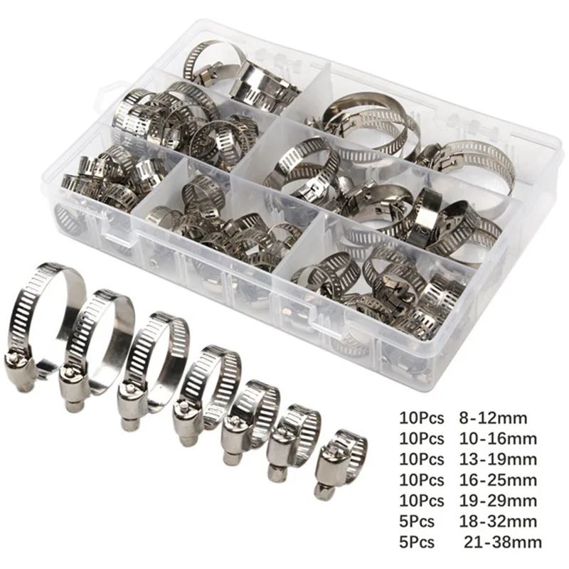 40-100pcs Boxed 201Stainless Steel/American-style heavy-duty hose clamp oil pipe clamp8-38mmSuit