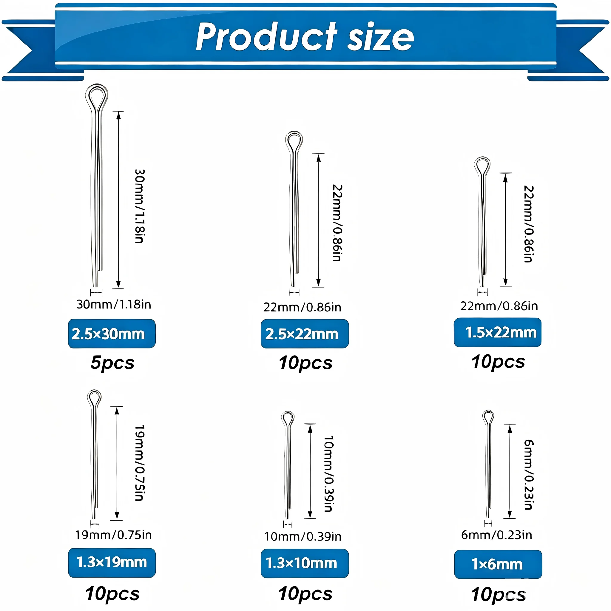 100Pcs Cotter Pin Assortment Kit -  11 Sizes Cotter Pins & R Clips Cotter Pin Set for Hitch Pin Lock Systems