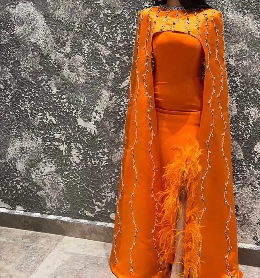 Customized Formal Occasion Dresses Orange Crystals Saudi Arabia Women's Prom Dresses Temperament Evening Dress