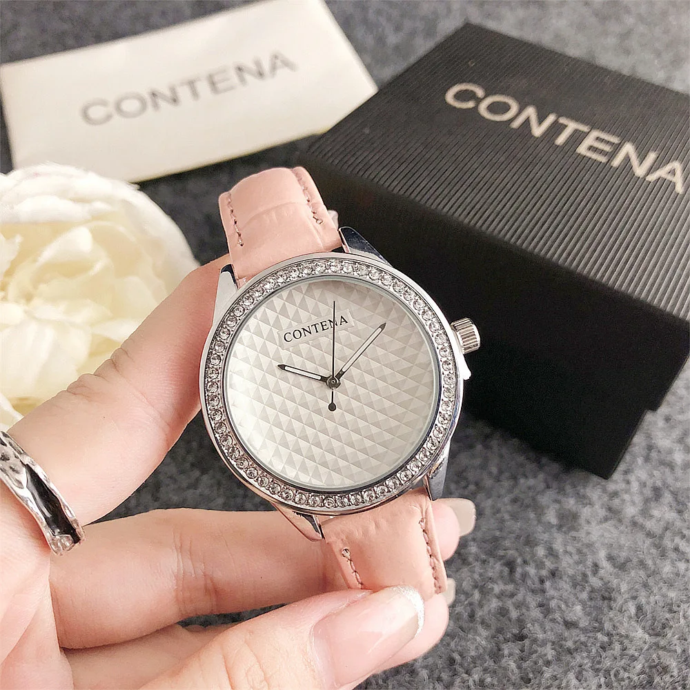 CONTENA Brand Fashion Women Watches Luxury Diamond Women\'s Quartz Watches Simple Casual Leather Ladies Clock relogios feminino