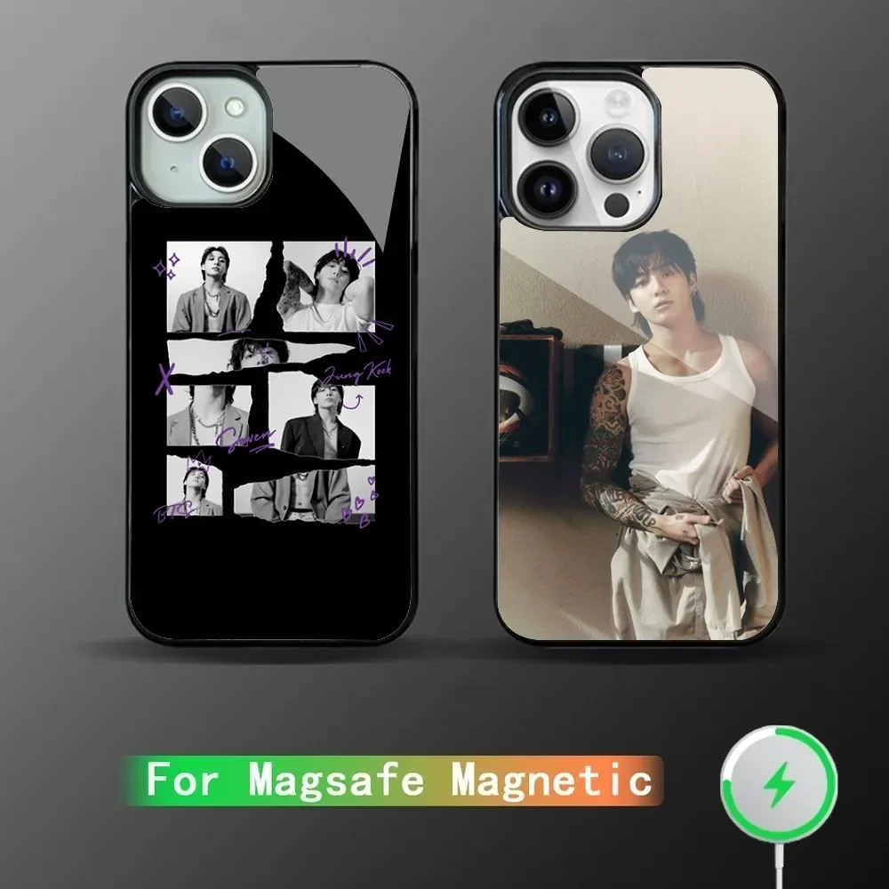 J-Jungkook Jeon Seven Gold Case Strong Magnetic IPhone 15 14 13 Pro Max 11 12 Mini Alex Mirror Magsafe Wireless Charging Cover