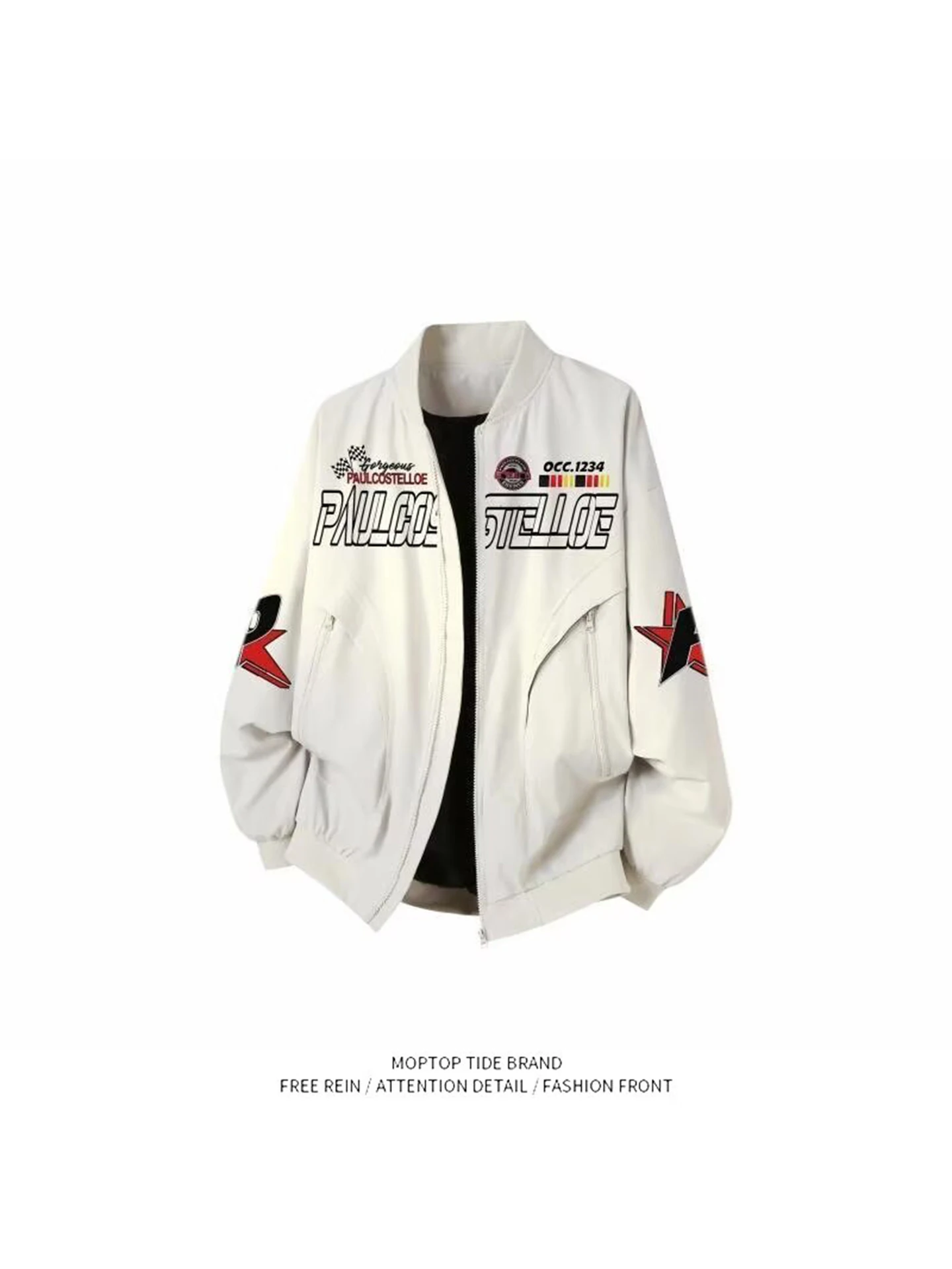 

Trendy American Motorcycle Pilot Jaet Men's Spring Autumn New High Street Zipper Baseball orm Ins Outerwear Loose Fit