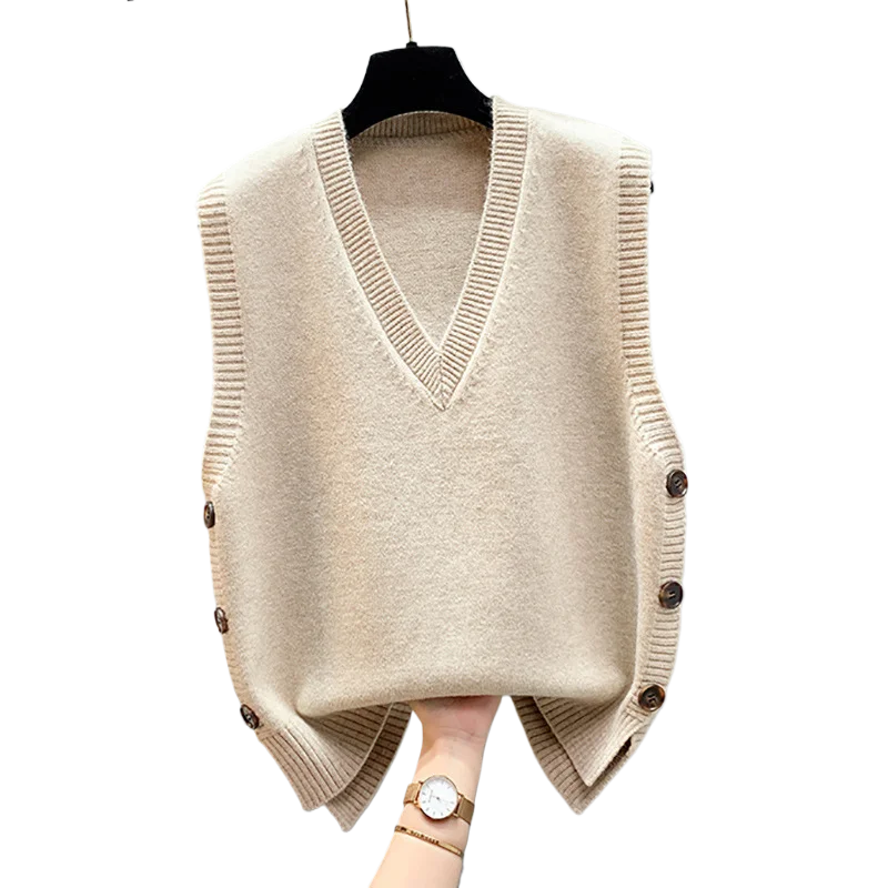 Autumn Winter Solid Color V-neck Knit Vest Women Loose Lazy Style Sleeveless Tank Top Student Waistcoat Clothing Accessories