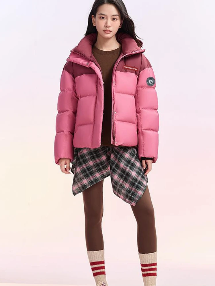 Luxury Brand Winter Warm High-Quality Crop Puffer Jacket Parkas Windproof Hooded Women Patchwork Cotton Padded Coat Long-Sleeved