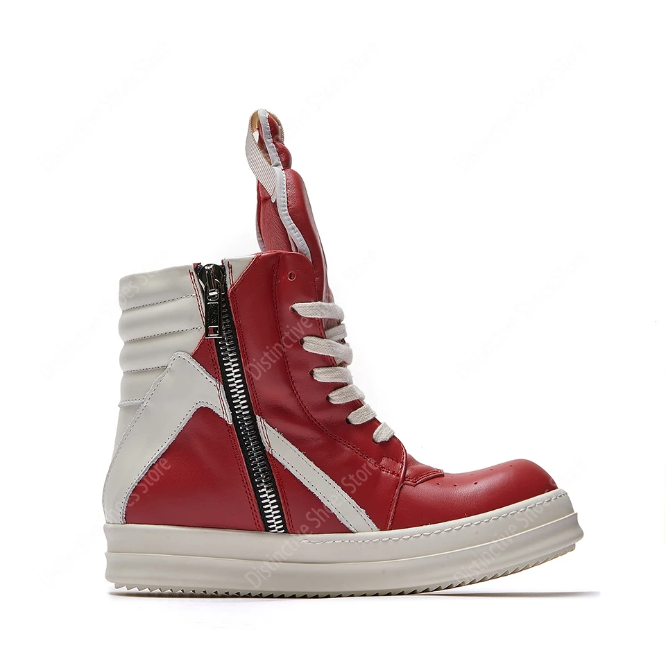 Genuine Leather Red High Top Geobasket Brand Quality RO Men Shoes Lace Up Zip Women Sneakers Casual Luxury Designer Ankle Boots