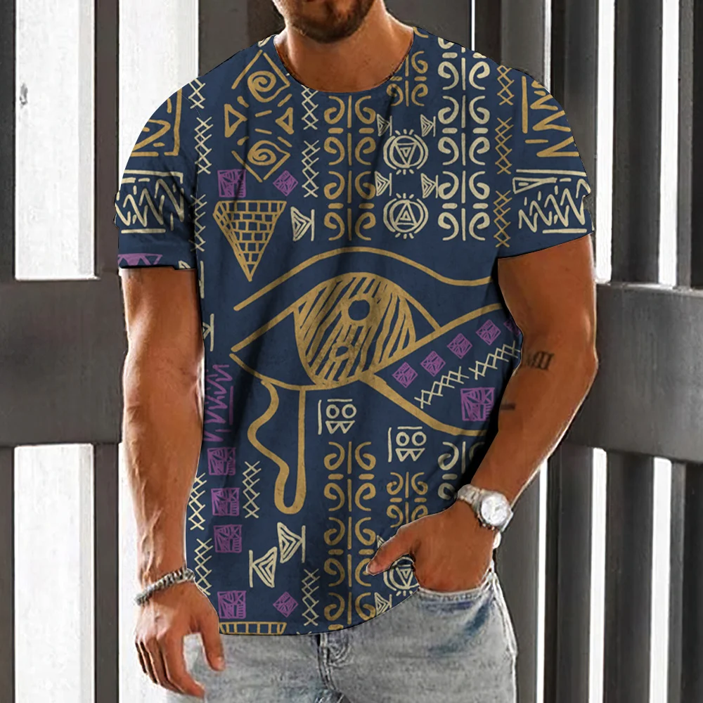 Vintage T-Shirt Men\'S Clothing Egyptian Pattern Print Harajuku Top Summer Short Sleeve T-Shirt Fashion Streetwear Oversized Tee