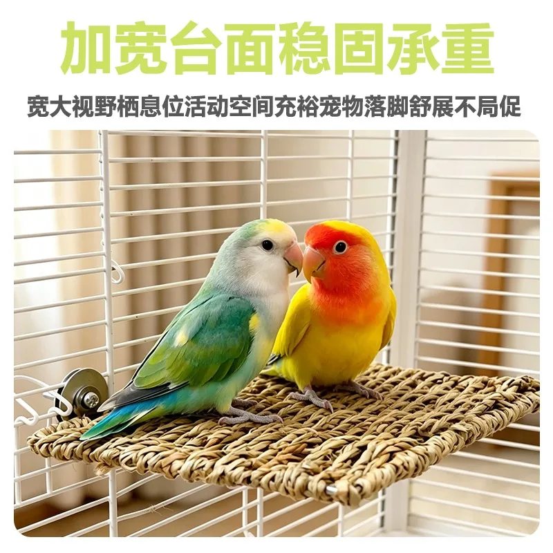 Woven Grass Parrot Platform, Natural Perch for Resting Chewing & Nail Grinding, Ventilated Moisture Proof
