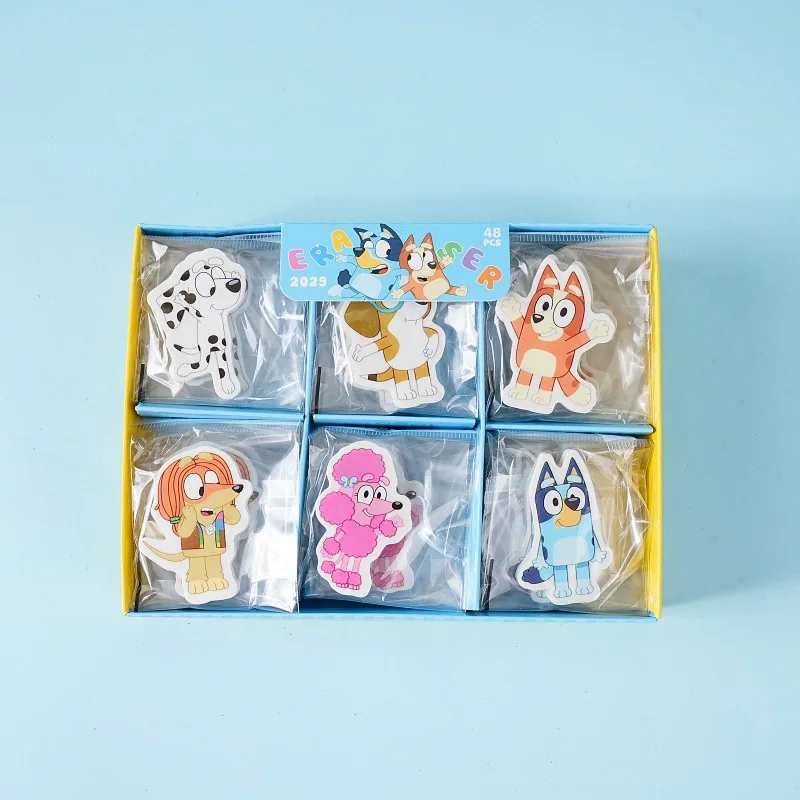 

New 48Pcs Kawaii Cute Bluey Eraser Stationery Pencil Eraser School Supplies Best Birthday Gifts for Boys Christmas Gifts