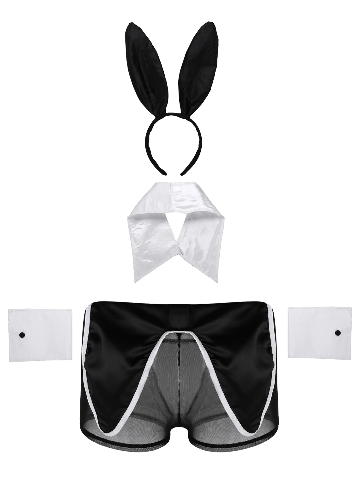 Conjunto de lingerie See Through Rabbit Ears para homens, cuecas Boxer, roupa interior impertinente com bandana, fantasia de coelhinho, carnaval, Halloween