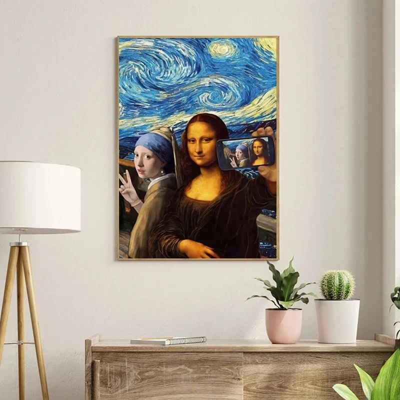1pc frameless Canvas Painting 1pc frameless Canvas Painting Funny Pixel Art Mona Lisa HD Canvas Painting Abstract Graffiti Wall
