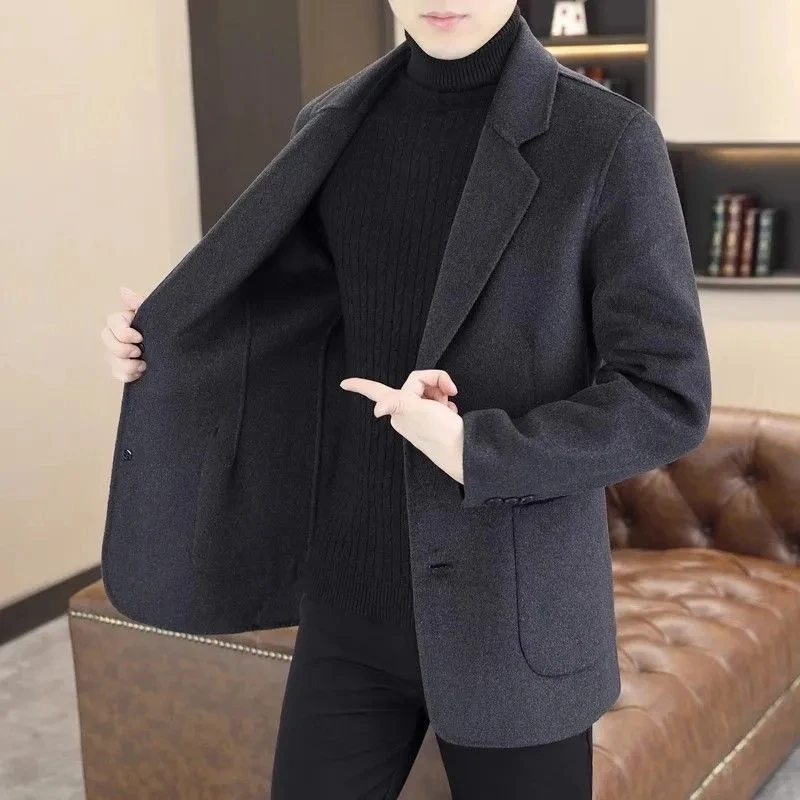 Men's Woolen Suit Jacket Short Stand Collar Business Casual Trendy Winter Long Sleeve  Color Other Brand Slim Fit Coat