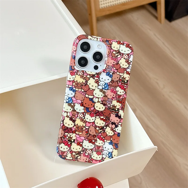 

Full screen Hellos Kittys pattern Phone Case For iphone 16 E 15 14 13 Pro Max 13 14 15 16 Pro Cartoon Cute Lovely Cover