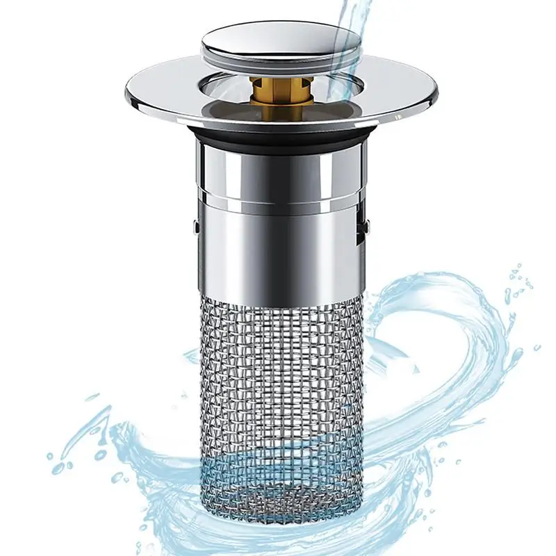 Pop Up Drain Strainer With Basket Universal Stainless Steel Basin Bounce Core Filter Hair Catcher Sink Bathtub Stopper Tool