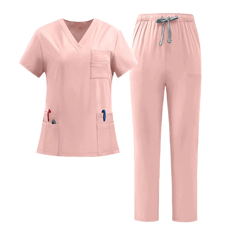 

Новый унисекс-комплект медицинской униформы: рубашка с V-образным вырезом и коротким рукавом, эластичная, быстросохнущая, для мужчин, женщин и медсестер