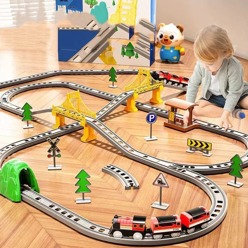 Zestaw zabawek: zmontowany elektryczny pociąg, scena miejska, zmontowany pociąg szybki, tematyczny zestaw edukacyjny, zabawki dla dzieci, prezent urodzinowy