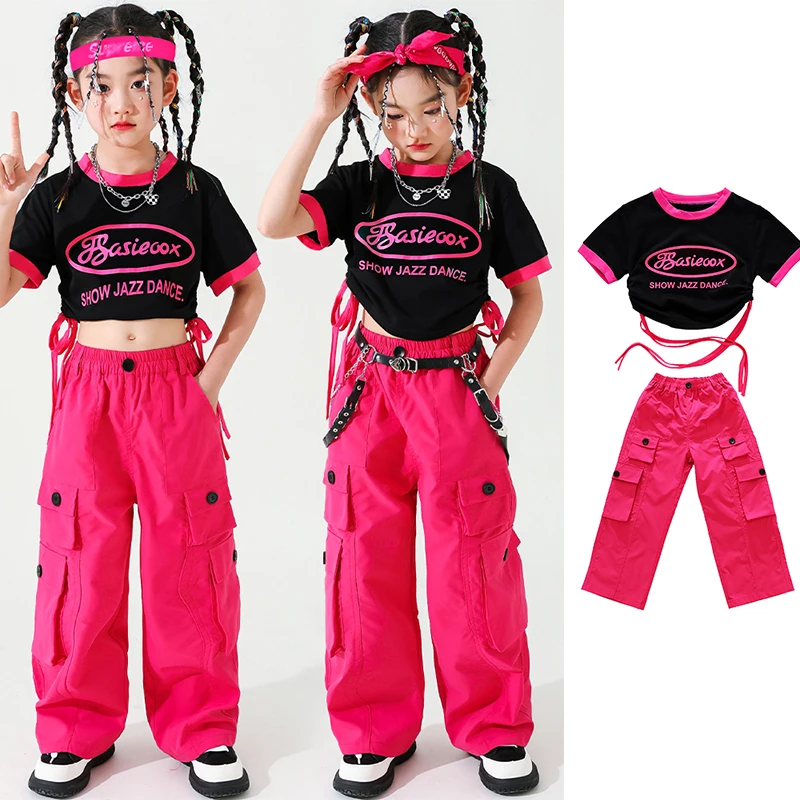 

Одежда для танцев в стиле хип-хоп, летняя одежда для джазовых танцев для девочек, кроп-топы, розовые брюки-карго, одежда в стиле K-POP, детская праздничная одежда YS4908