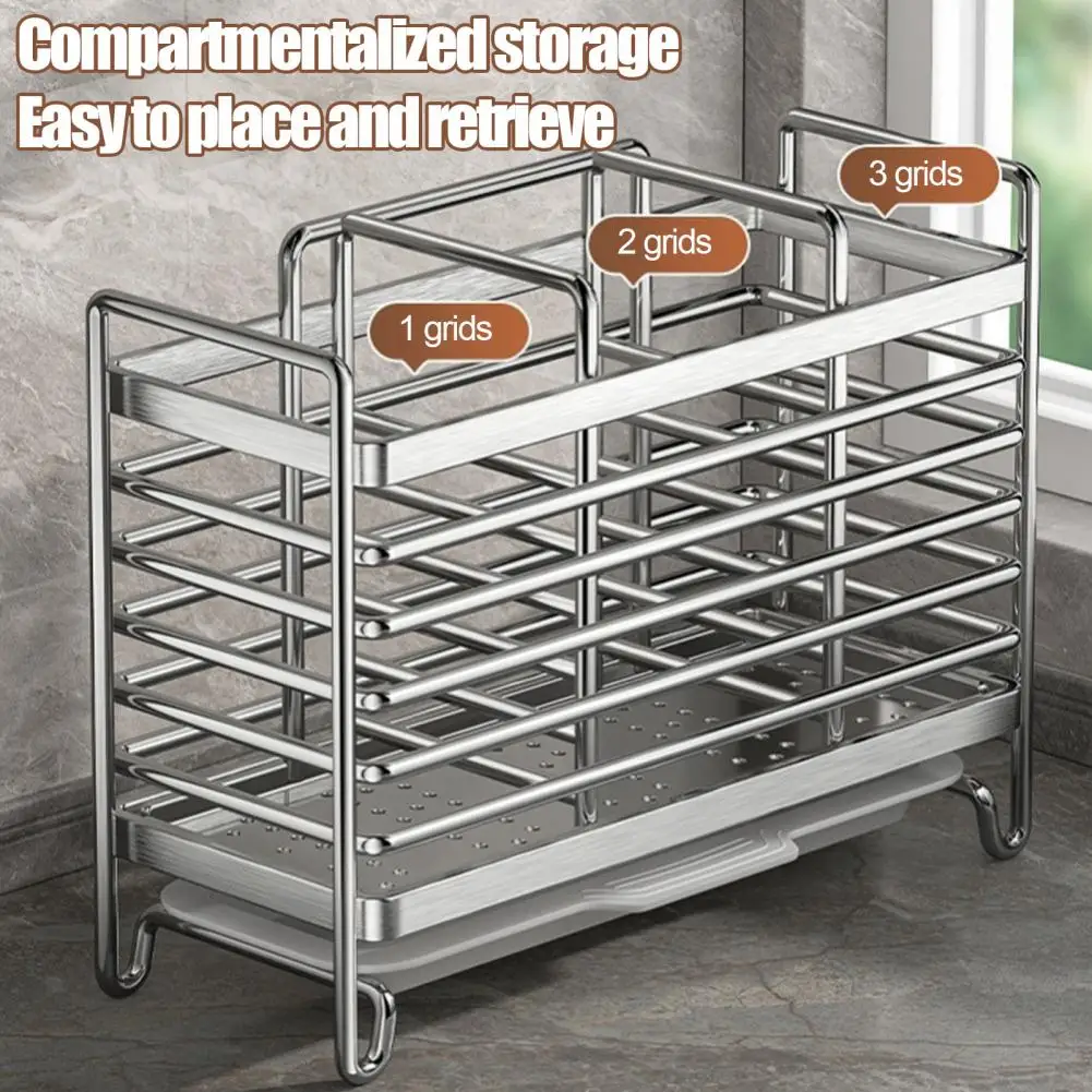 Countertop Organizer for Kitchen Kitchen Drain Basket Stainless Steel Utensil Holder with 2/3 Compartments Rust-proof for Home