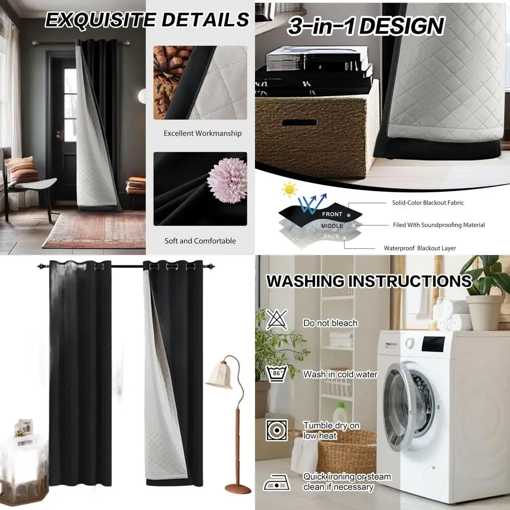 

Плотные шторы с термоизоляцией, 100% блокировка, 3-слойные, 50x108 дюймов, зимняя панель с люверсами