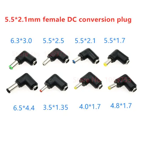 Adattatore jack di alimentazione CC da 2 pezzi 5,5 x 2,1 mm femmina a 6,5 4,8 4,4 4,0 3,5 3,0 2,5 2,1 1,7 1,35 mm maschio connettori CC da 90 gradi