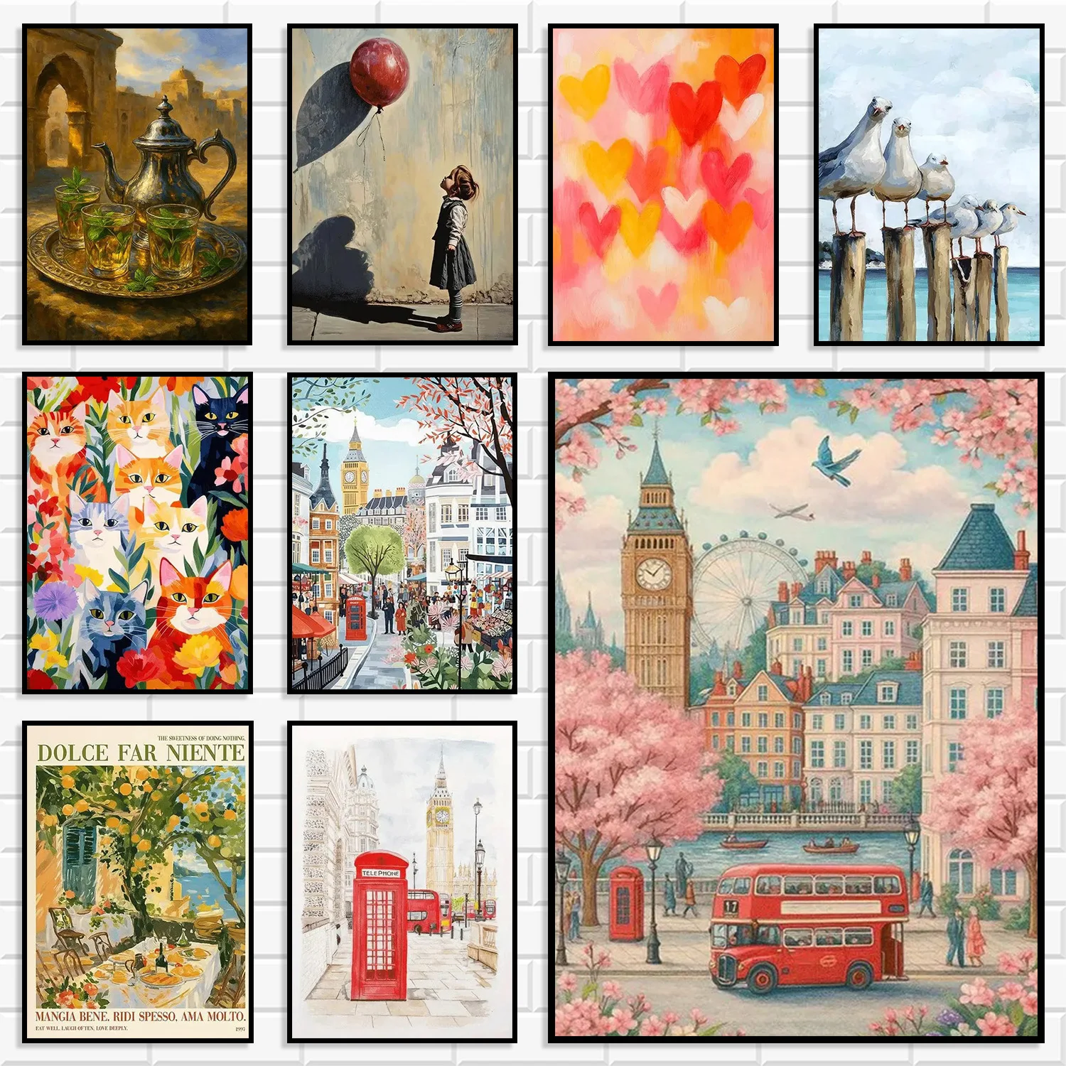 Vintage Travel City Canvas Wall Art Set Colorful Retro European Landscape Poster for Living Room Bedroom Apartment Home Decor