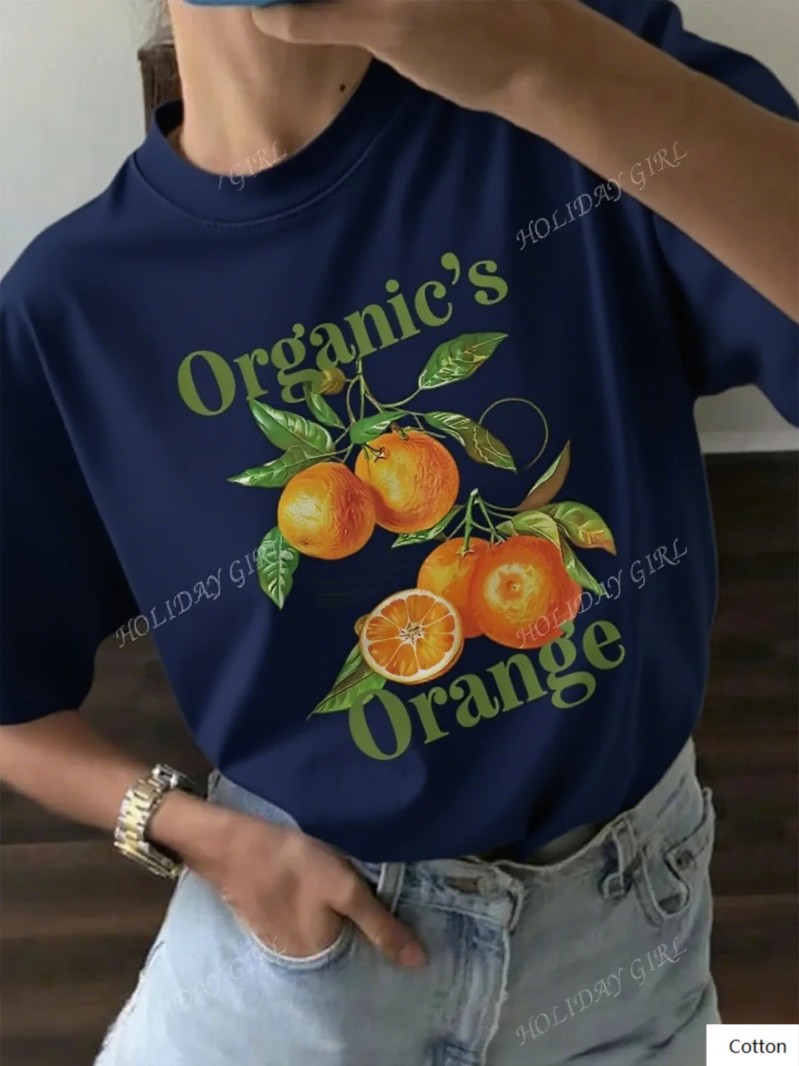 تي شيرت من القطن الناعم يتميز بتصميم برتقالي عضوي مع رسم فواكه فريد من نوعه مريح للمتعة الكاجوال والخارجية #4