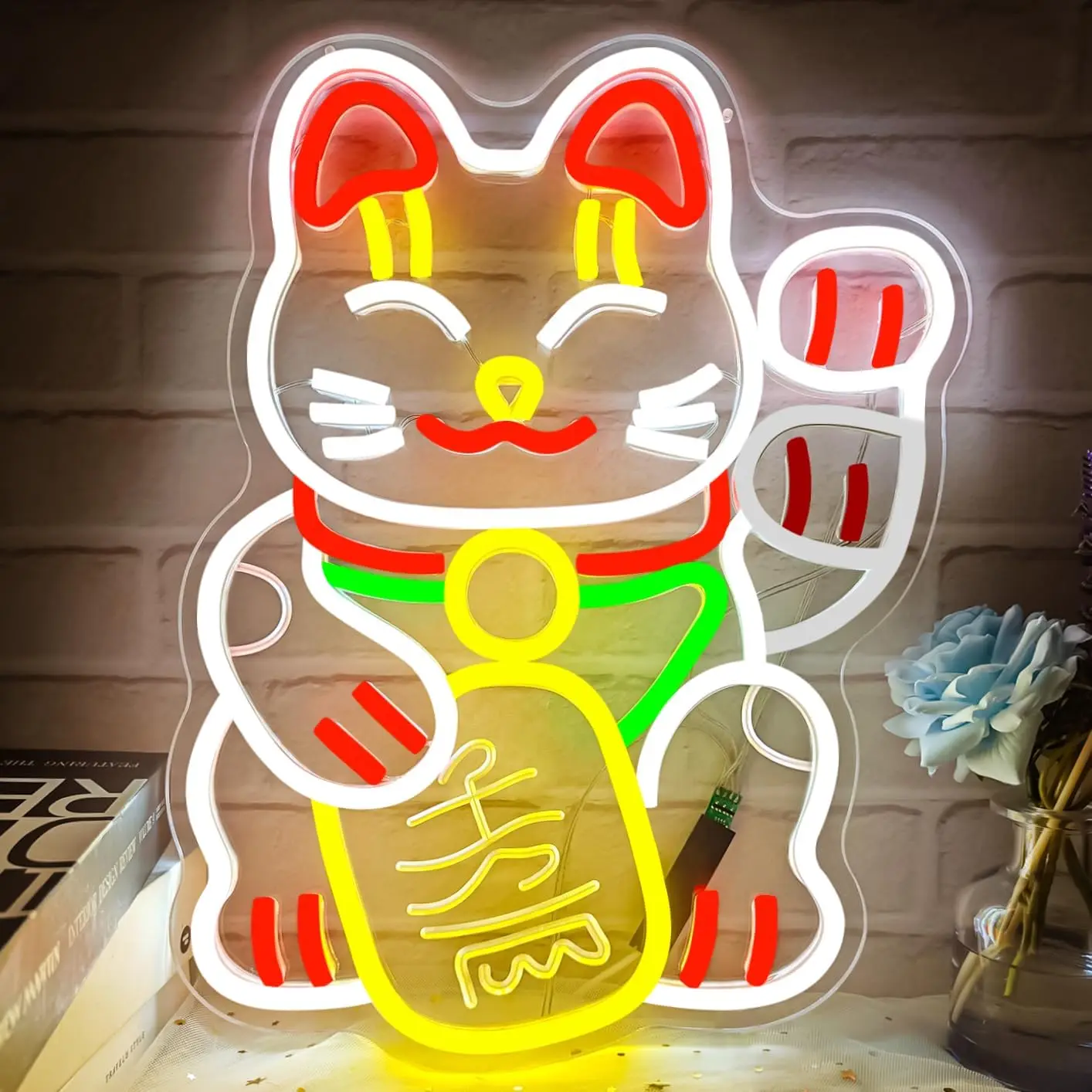 Lucky Cat Neon Sign USB Powered LED Dimmable LED Neon Light for Restaurant Ramen Shop Bar Bedroom Office Wall Decor Gift