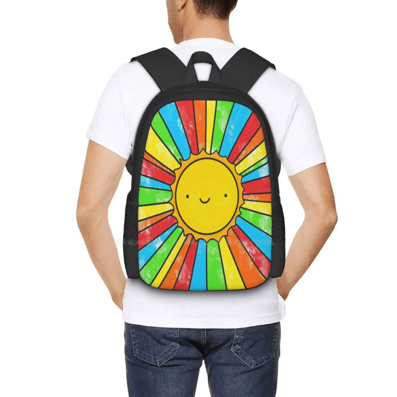 Mochila escolar con diseño de patrón de moda, bolsa de viaje para ordenador portátil, bolsa de radiador de positividad, cita Kawaii Sunshine Rainbow