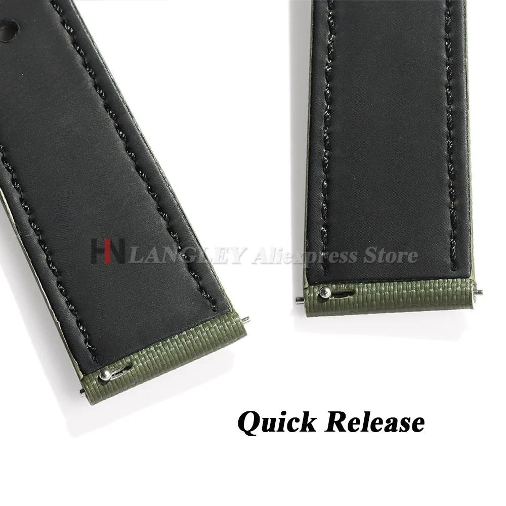 Sailcloth Nylon Leather Watchband for Omega for Seiko Business Watch Strap 18mm 20mm 22mm Butterfly Buckle Stitching Green Belts image 4