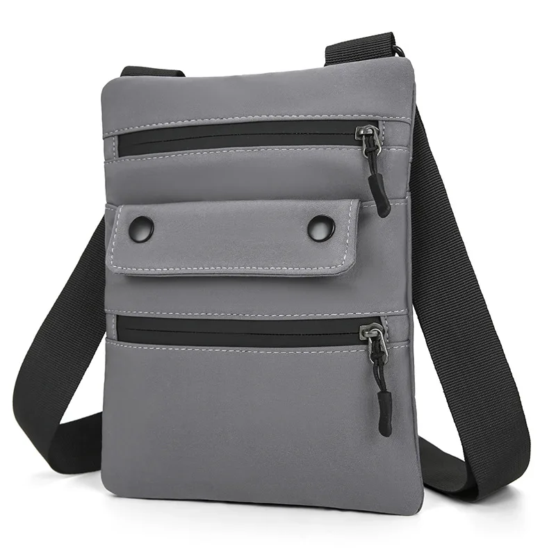 Vertical square men's shoulder bag, trendy brand, mobile phone storage, multi-pocket, lightweight travel single-shoulder bag