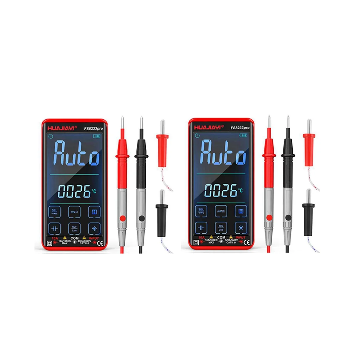 HUAJIAYI FS8233Pro Smart Multimeter Touch Screen Multimetro Transistor 9999 Counts True RMS Auto Range DC/AC 10A 2PC