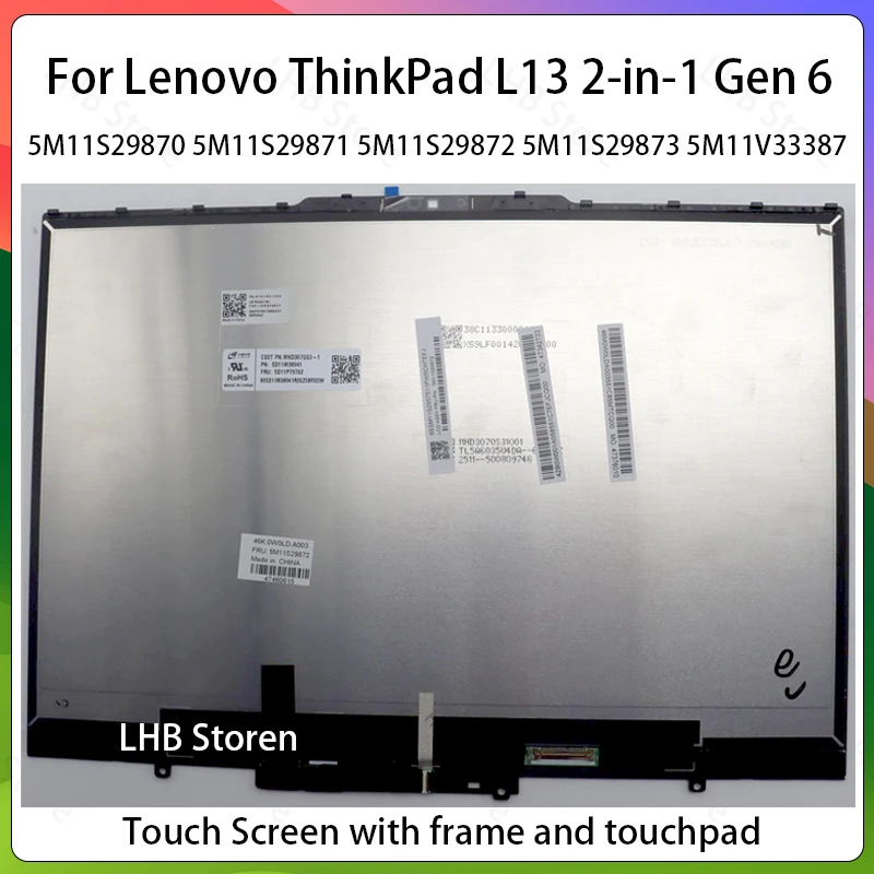 13.3 Inch For Lenovo ThinkPad L13 2-in-1 Gen6 21 R7 R8 RD RE 5M11S29870 5M11V3338 Laptop LCD Touch Screen Assembly Display Panel