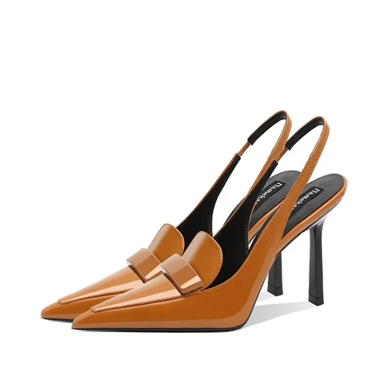 

Весенне-летние новые простые модные туфли из лакированной кожи с острым носком, банкетное платье, маленькие размеры, тонкие женские сандалии на высоком каблуке