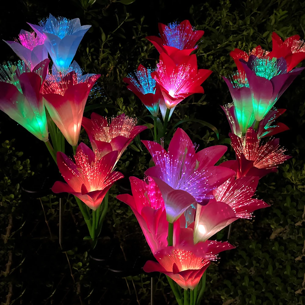 Outdoor Solar Optical Fiber Lily Lights for Garden and Vegetable Patch Waterproof 7 Colors LED Lawn Lamp for Backyard Decoration