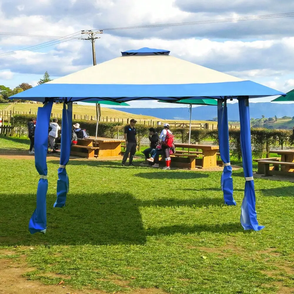 Gazebo pop-up pliable pour patio, tente à baldaquin, abri extérieur, ombre bleue, 13' x 13'