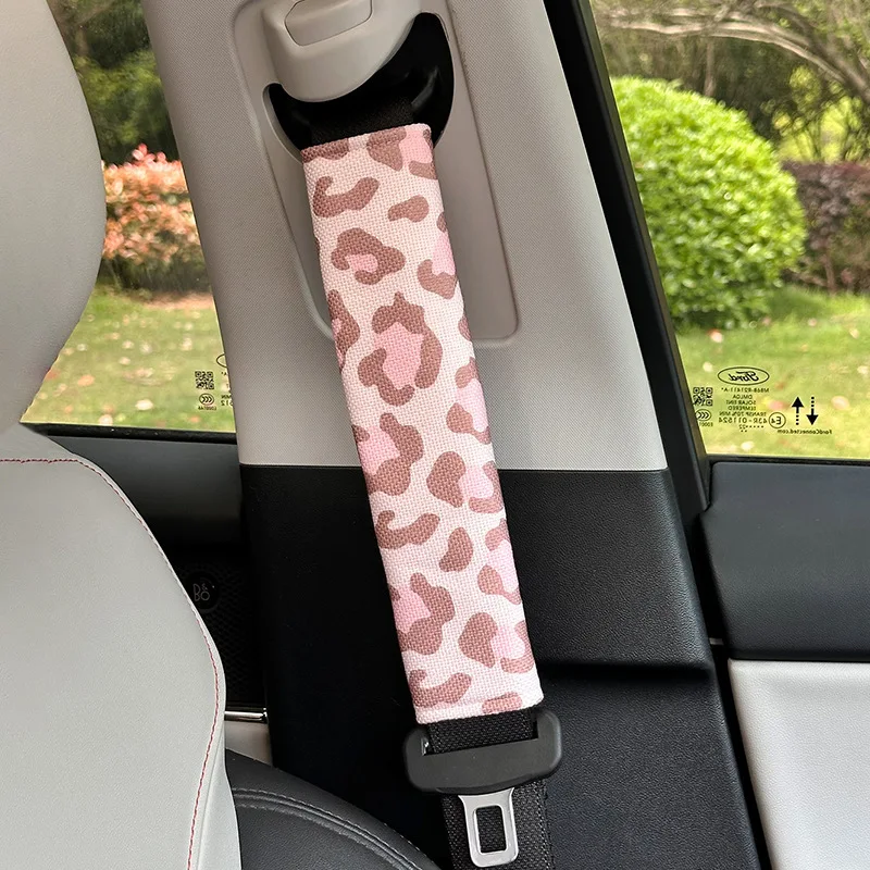 

1Pc Leopard Print Seatbelt Shoulder Pads Soft Linen Neck Guard Cover Anti-Choke Driving Comfort Universal For Jeep GMC Dodge