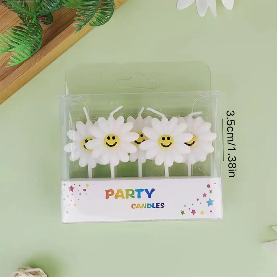 الكرتون زهرة بيضاء كعكة الديكور شمعة الإبداعية الوجه المبتسم زهرة عيد ميلاد شمعة حفلة الحلوى الخبز الديكور المساعد
