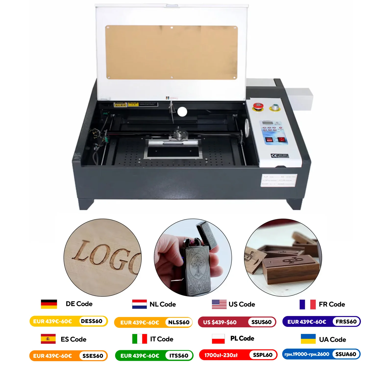 

VEVOR CO2 Laser Engrave 50W Laser engraving and cutting machine Cutting Area 400x400mm Cutting Tool for Acrylic Wood