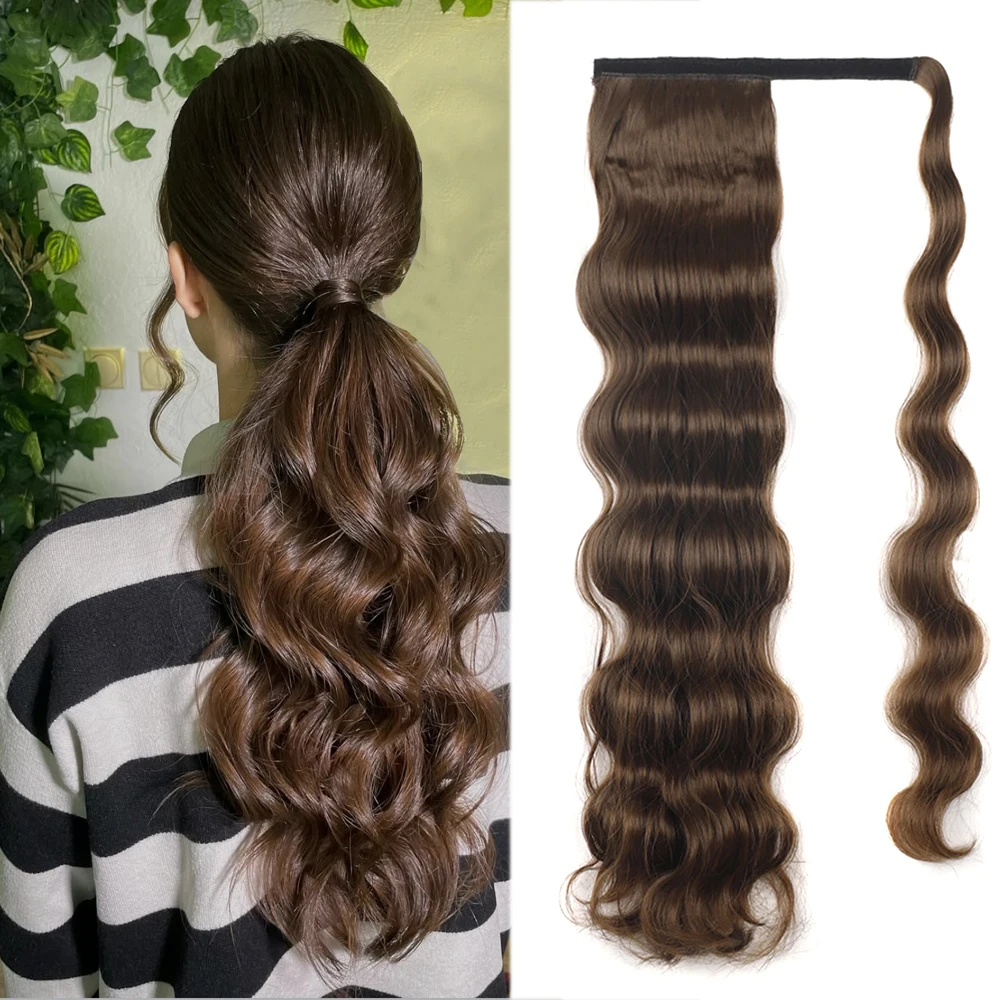 Wavy Synthetic Ponytail Extension  Wrap Around Hair Tail Black Blonde Daily Hairpiece for Women
