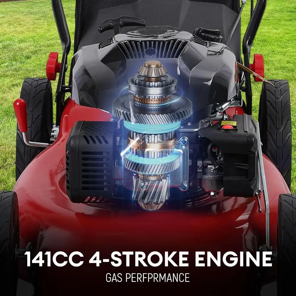 l Propelled Gas Lawn Mower,141cc OHV Engine with Air Cooling, 20Steel Deck, 3-in-1 Cutting System, 8-Level Height Adjunt, 20L Gr