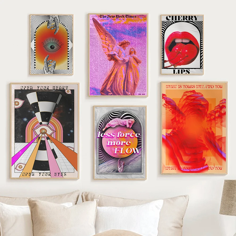 Póster de pared de exposición de arte degradado de pintor famoso Retro, impresión de labio rojo, decoración estética de pared de habitación, pintura en lienzo de moda para el hogar