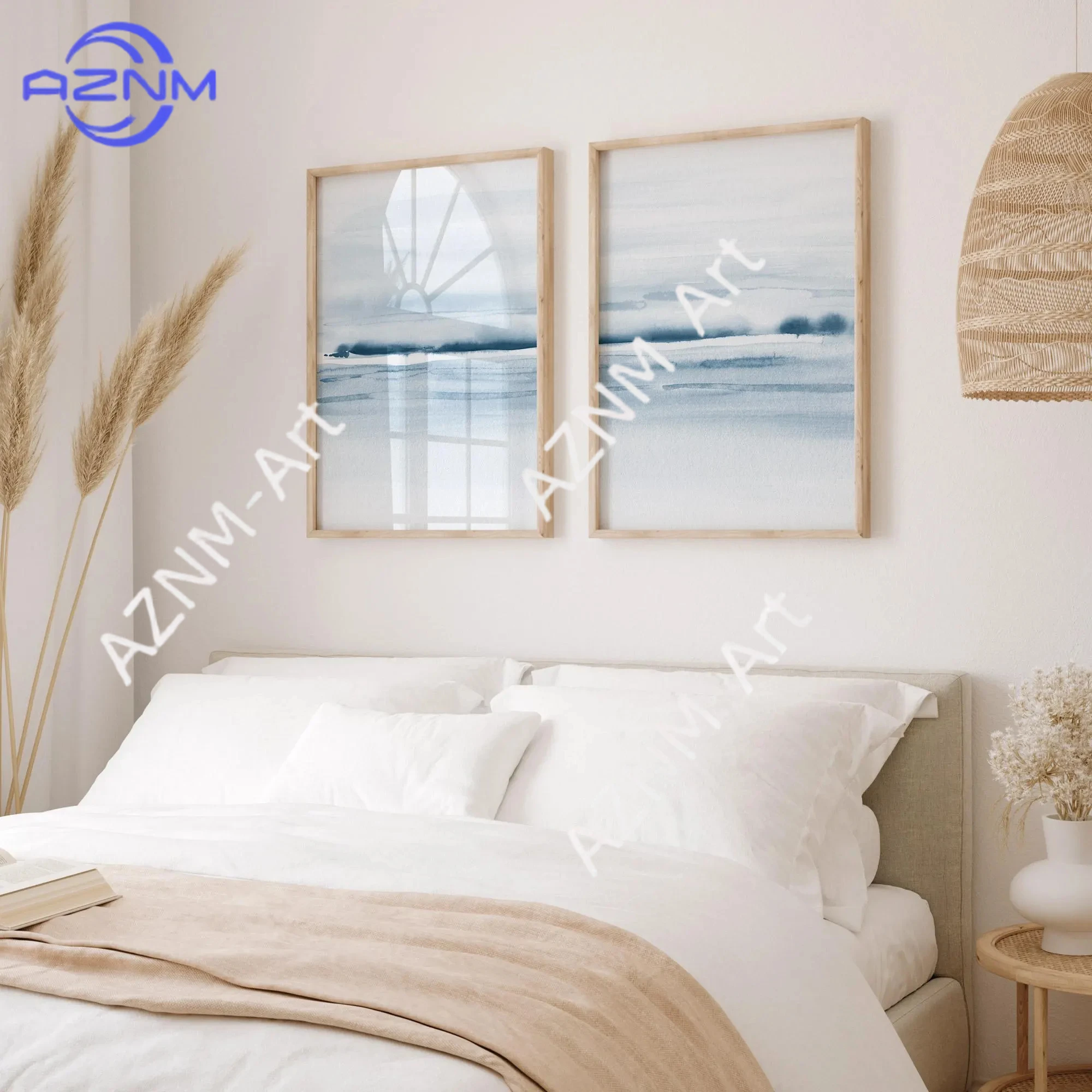 1 Stück/2 Stück Blaue Landschafts-Kunstdrucke Abstrakte Drucke Minimalistische Küsten-Blaue Moderne Kunstdrucke für Schlafzimmer